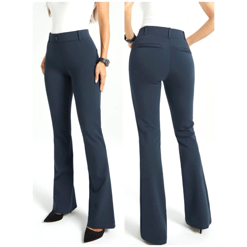 BETABRAND Classic DPYP Yoga Dress Pant Bootcut Navy Blue Stretch Large Long